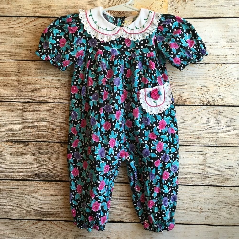 VINTAGE FLORAL ROMPER WITH EMBROIDERED COLLAR